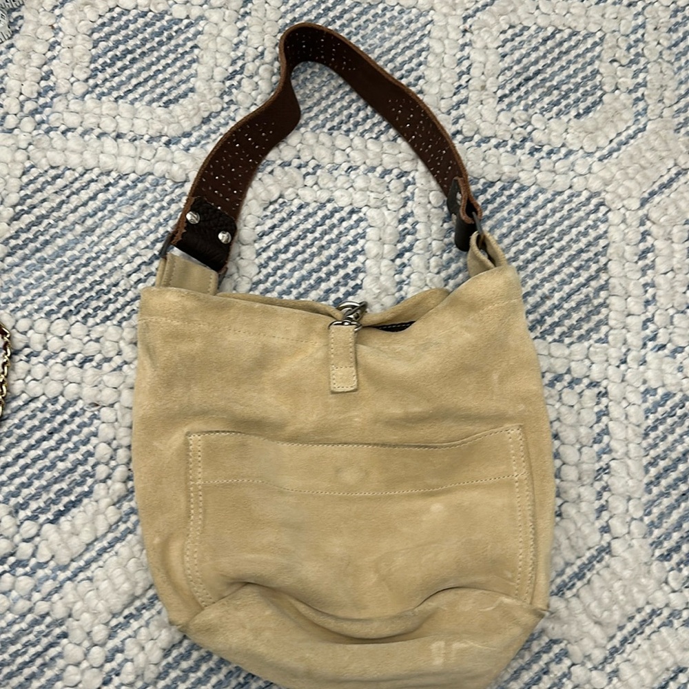 Vintage suede hobo with leather rhinestone strap